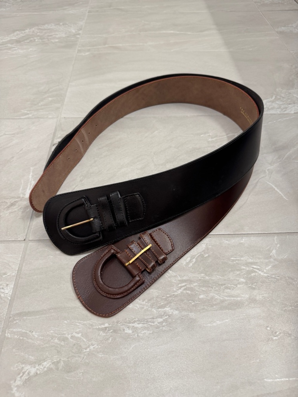 The Limited Vintage Wide Italian Leather Belts in Black and Brown